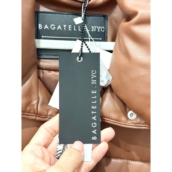 NWT Bagatelle.NYC Oversize Faux Leather Puffer Jacket Cognac Brown Womens Size S - Picture 5 of 8